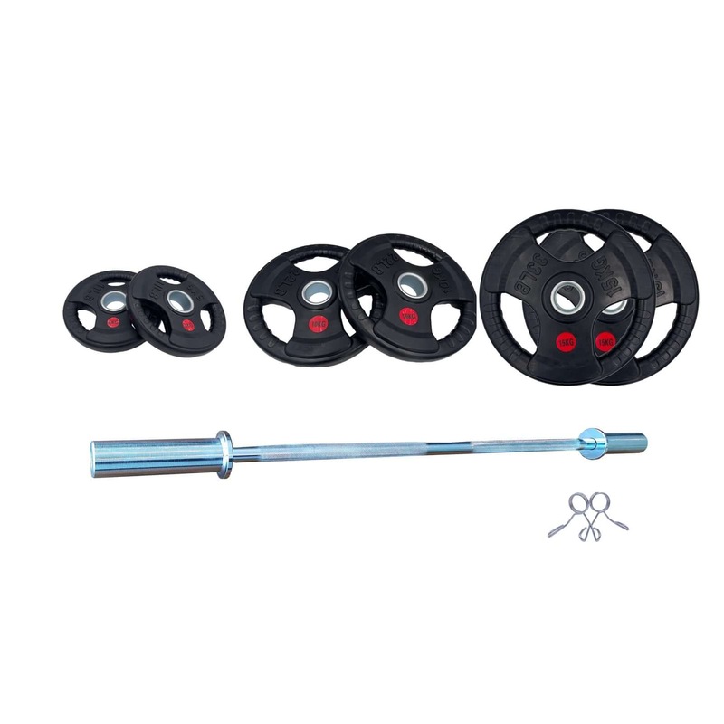Buy 60kg Tri Grip Rubber Weight Plate Set with 1.2m Straight Bar MyDeal