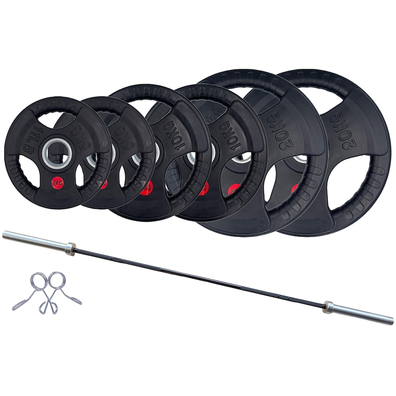 Buy 70kg Rubber Tri-Grip Weight Plates and 2.2m Olympic Bar Package ...