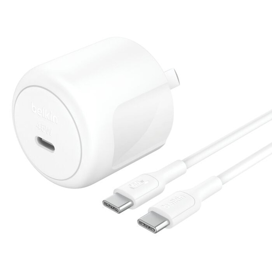 Belkin BoostCharge Compact 45W USB-C w/ Cable 60W Wall Charger - White