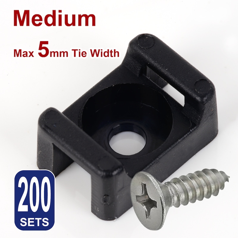 Buy Cable Ties Mount, Zip Tie Cable Mounts, 200 sets,Black Medium with ...