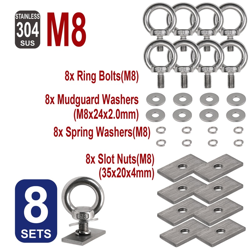 Buy Slot Channel Nuts 4mm, M8 Eye Bolt Kit 32pcs,304 Stainless Steel