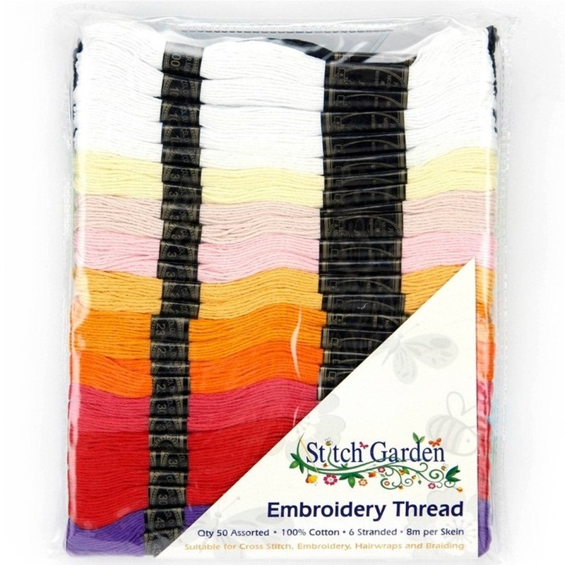 Buy Stitch Garden Embroidery Thread 100 Cotton 8m x 50 Skeins Assorted