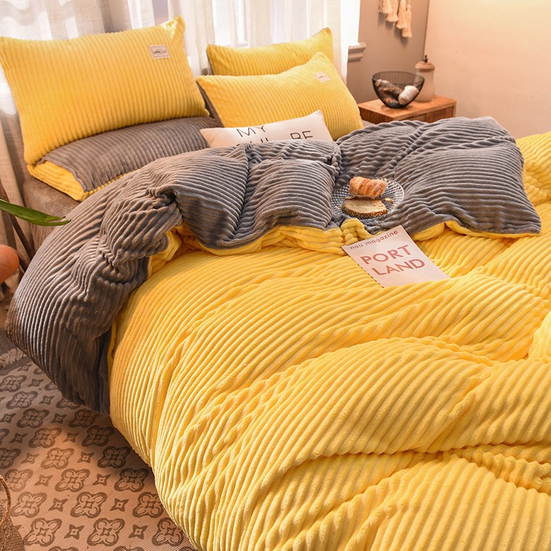 Buy Soft Corduroy Quilt Cover Set Yellow Grey CLEARANCE MyDeal