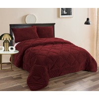 Teddy Fleece 3pc Comforter Set - Burgundy