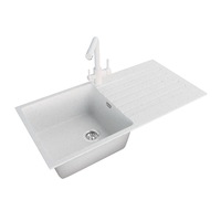 1000x500x200mm White Granite Stone Single Bowl Drainboard Overflow Kitchen Laundry Sink Basin