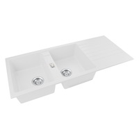 1160x500mm White Granite Stone Double Bowls Overflow Kitchen Sink Drainboard Basin