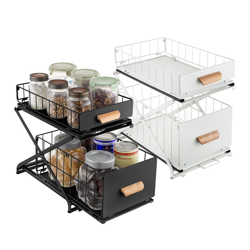 Buy 2Tier Foldable Kitchen Organiser Storage Rack Sliding Drawer 3