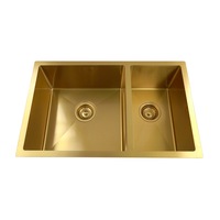 710x450x205mm Brushed Yellow Gold Handmade Kitchen Sink Round Corners Double Basin