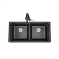 838.2x476.7x241mm Black Granite Stone Double Bowls Laundry Kitchen Sink Basin