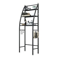 Bathroom 3 Tiers Storage Rack Over Toilet Steel Towel Rack Shelf Organiser Hook Black