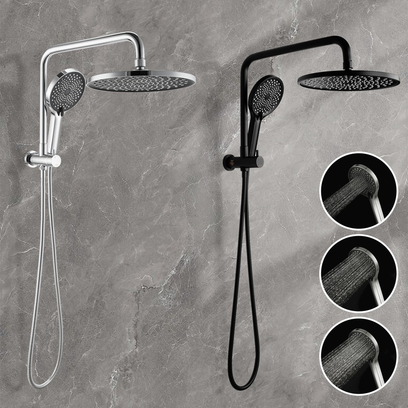 Buy Black/Chrome 10" Round Shower Head Set Handheld Gooseneck Arm Set