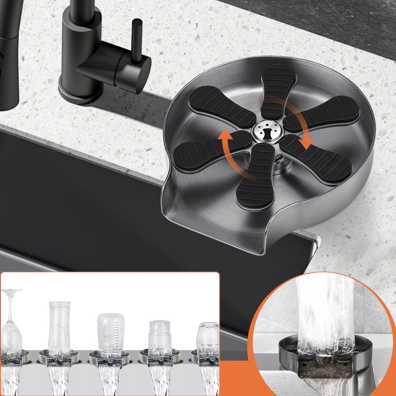 Buy Brushed Grey Stainless Steel Automatic Glass Rinser Bottle Coffee Cup Washer for Kitchen