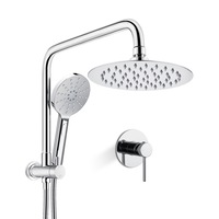 Chrome 8" Round Shower Head Handheld Gooseneck Wall Arm Set /Mixer Tap