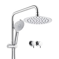 Chrome 8" Round Shower Head Handheld Gooseneck Wall Arm Set /Twin Taps