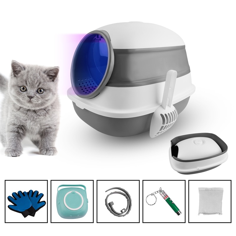 Buy Foldable Hooded UV Light Cat Litter Box Enclosed Kitty Toilet Tray