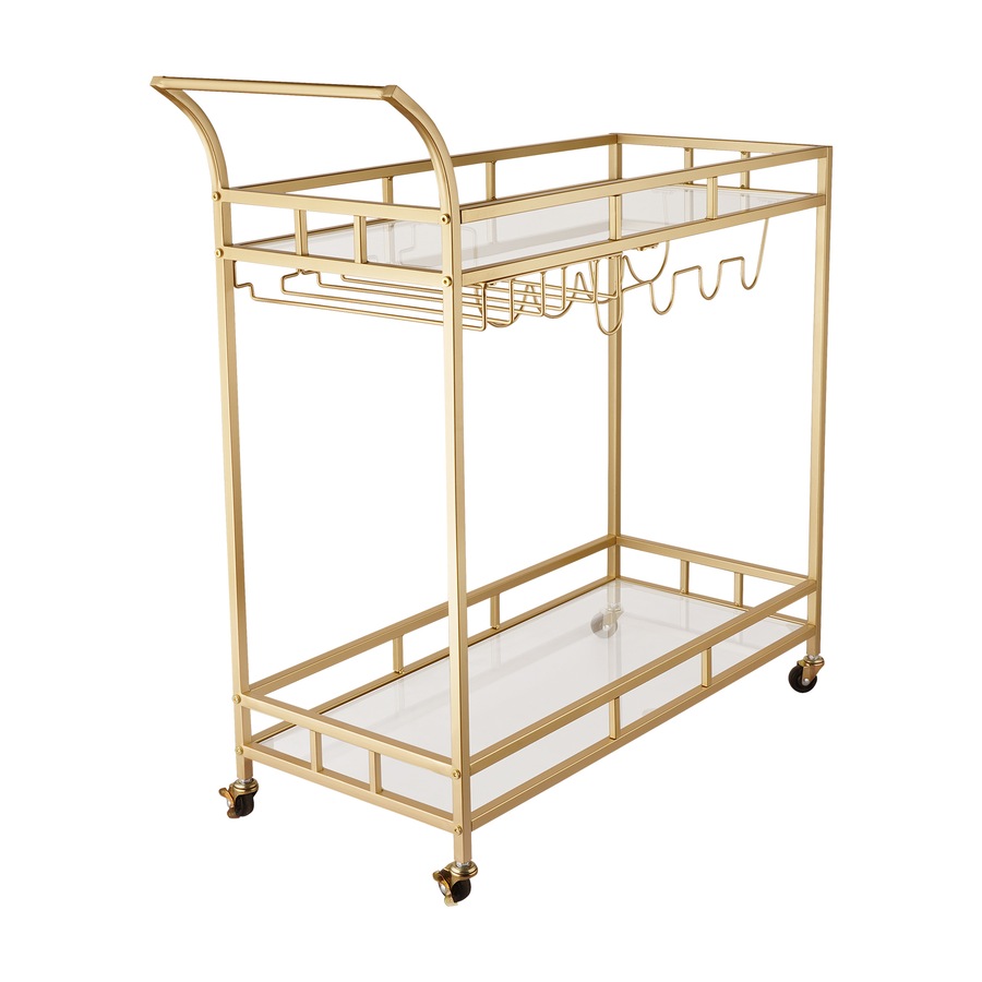 Gold 2-tier Metal Bar Cart Drinks Serving Trolley Alcohol Whiskey Rack Holder Kitchen Dining Trolley Glass Storage Holder