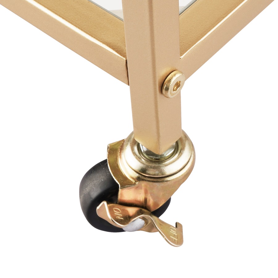 Gold 2-tier Metal Bar Cart Drinks Serving Trolley Alcohol Whiskey Rack Holder Kitchen Dining Trolley Glass Storage Holder