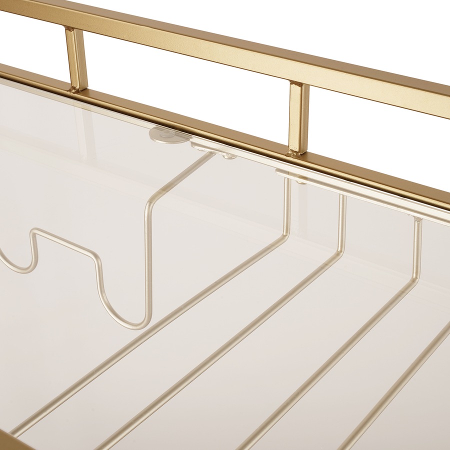 Gold 2-tier Metal Bar Cart Drinks Serving Trolley Alcohol Whiskey Rack Holder Kitchen Dining Trolley Glass Storage Holder