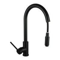 Round Matt Black Swivel Pull Out Kitchen Sink Mixer Tap Solid Brass Watermark & WELS