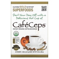 CafeCeps, Certified Organic Instant Coffee with Cordyceps and Reishi Mushroom Powder, 30 Packets