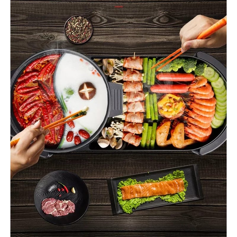 Buy 2 in 1 Electric non-stick Korean BBQ Plate Hot Pot Pan Shabu Grill  Barbecue AU - MyDeal