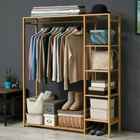 6 Tier Portable Clothes Rack Coat Garment Stand Bamboo Rail Hanger Airer Closets