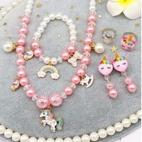 6PCS Unicorn Necklace Bracelet Set Kids Girls Pink Jewellery Birthday Gift