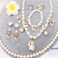 6PCS Unicorn Necklace Bracelet Set Kids Girls White Jewellery Gift