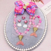 B 6PCS Mermaid Tail Necklace Bracelet Set Kids Girls Jewellery Accessories Gift