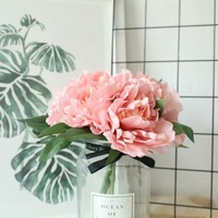 Baby Pink 5 Heads Silk Artificial Bouquet Peony Flower Hydrangea Wedding Bridal Party Vase
