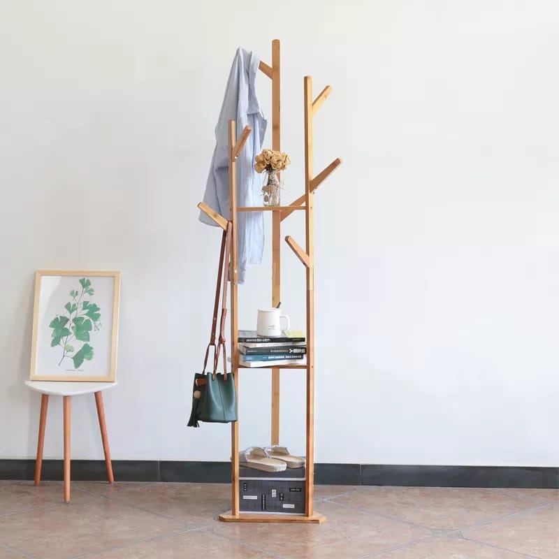 Buy Bamboo Coat Rack Stand Floor Standing Hat Cloth Hanger Stroge