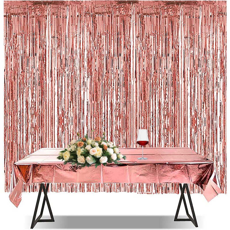 Buy Foil Metallic Fringe Tinsel Curtain Rose Gold Backdrop Door Party ...
