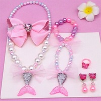 Pink 6PCS Mermaid Tail Necklace Jewellery Set Kids Girls Birthday Gift
