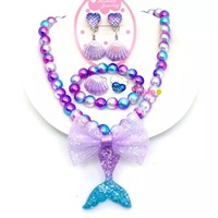 Purple 6PCS Mermaid Tail Necklace Bracelet Set Kids Girls Birthday Festival Gift