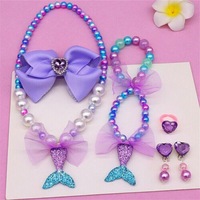 Purple 6PCS Mermaid Tail Necklace Jewellery Set Kids Girls Birthday Gift