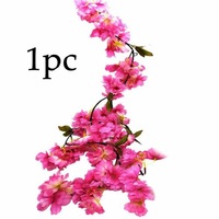 Rose Red 2.1M Artificial Silk Sakura Flowers Fake Vine Ivy Hanging Garland Floral Wedding