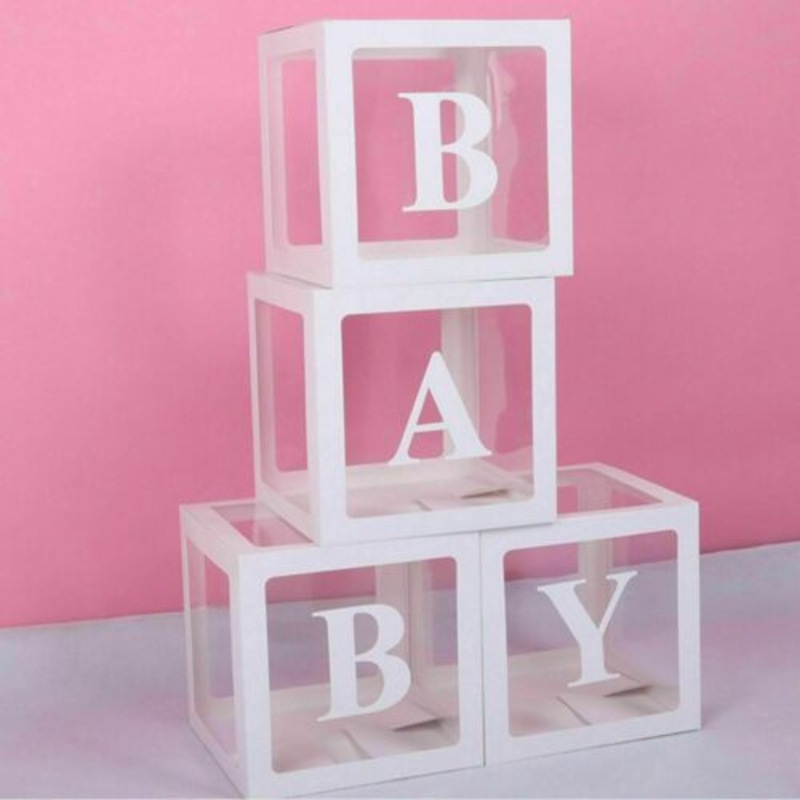Buy White Baby 4Pcs/Set LOVE BABY Balloons Box Cube Clear Gift Boxes