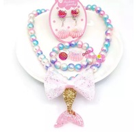 Yellow 6PCS Mermaid Tail Necklace Bracelet Set Kids Girls Birthday Festival Gift