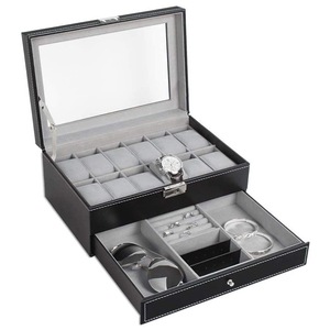 OZNALA Double Layer Grids Leather Watch Jewelry Display Storage Holder Case Box Organizer Gift