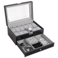 OZNALA Double Layer Grids Leather Watch Jewelry Display Storage Holder Case Box Organizer Gift