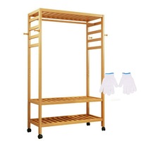 OZNALA Strong Wooden Clothes Rail Scarf Cart Hanging Garment Coat Rack Rolling Stand