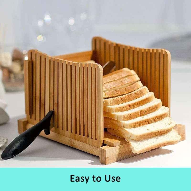 1pc Foldable Bamboo Wood Bread Slicer Cutter Toast Loaf Cutting