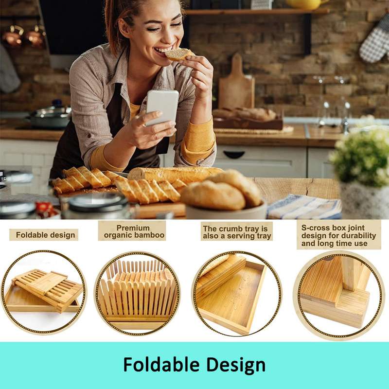 Foldable Bamboo Wood Bread Slicer Cutter Toast Loaf Cutting Guide