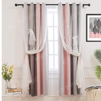 2x Star Cutout Curtains for Girls Room, Pink/Grey