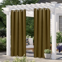 Blackout Indoor/Outdoor Curtains Linen Woven Grommet Curtain Panels, Brown