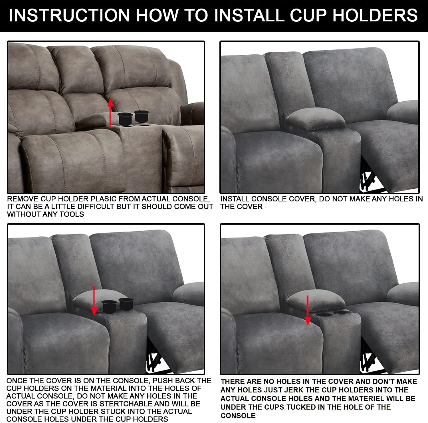 Love Seat Couch Cover With Cup Holders Stretch Recliner Sofa