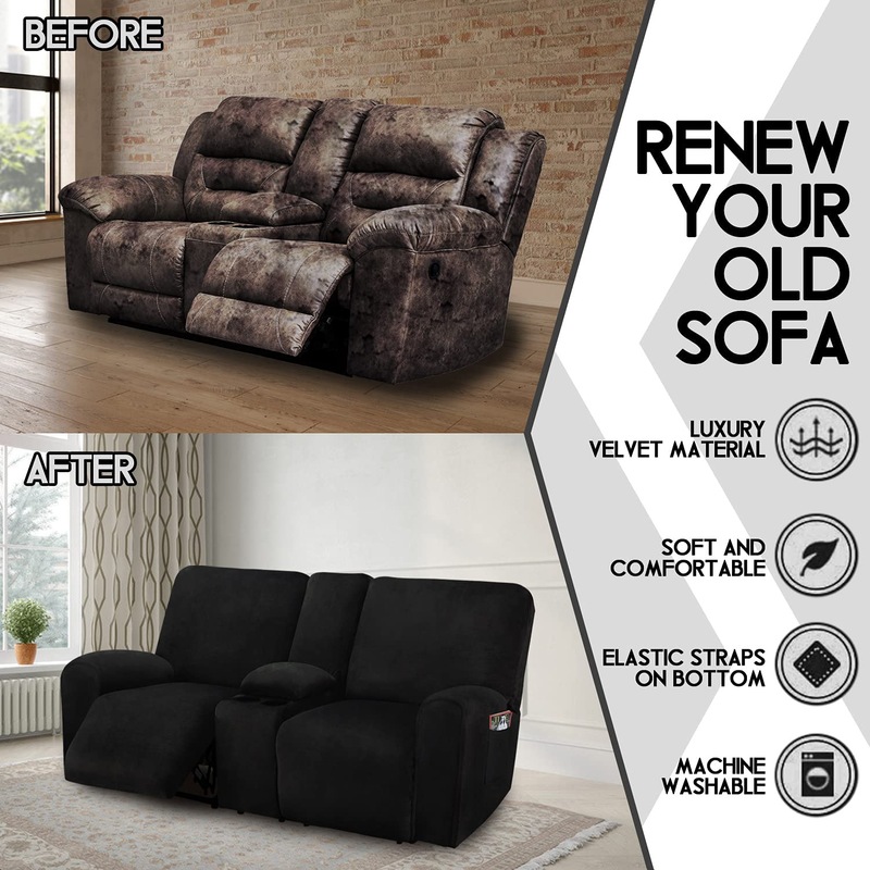 Buy 2 Seater with Middle Console Slipcover, Velvet Stretch Loveseat