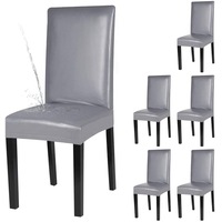 Dining Chair Covers, Solid Pu Leather Waterproof and Oilproof Stretch Slipcover, 2/4/6/8, Grey