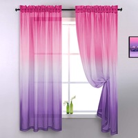 Ombre Sheer Curtains for Bedroom 2 Pieces Set Reversible Pink and Purple