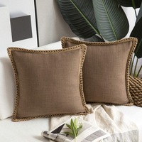 Pack of 2 Farmhouse Decorative Throw Pillow Covers Burlap Linen Trimmed Tailored Edges ,for Couch Sofa Living Room Decor - Coffee